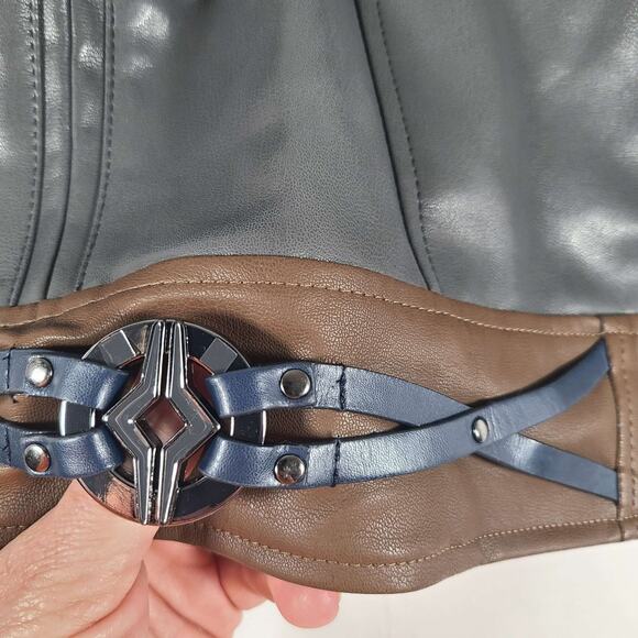 STAR WARS Moto Jacket Faux Leather Patches Gray Brown Sz XL - Picture 6 of 8